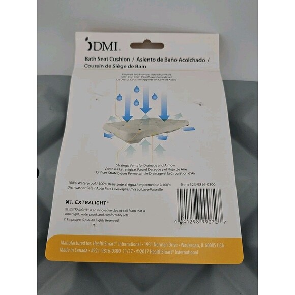 DMI Bath Seat Foam Cushion for Transfer Benches, Shower Chairs, Gray - Picture 2 of 4